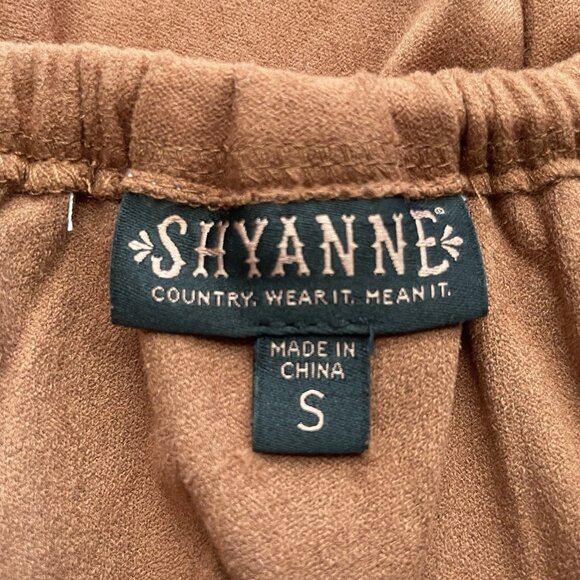 Shyanne Faux Suede Western Mini Dress Size S Chestnut Brown Ruffled Off Shoulder - Picture 8 of 8